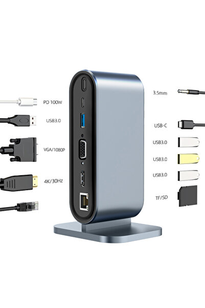 Apera MT53 Type-C USB Adaptör Hub 12in1 4K HDMI VGA 4ad USB 3.0 RJ45 100Mbps ...