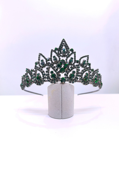 SimgeAksesuar Yeşil Kristal Taşlı Nişan Ve Kına Tacı