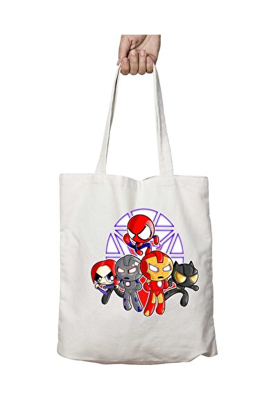 ART HEDİYE Powerpuff Girls and Avengers Red Team - Two Sided Washable Shoulde...