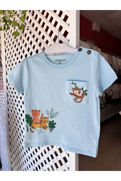 Erkek Bebek Monkey Cepli Tişört