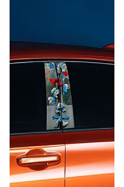 YENİ CREATİVE Araç Kapı Direk Kaplama Folyosu Şirinler Desenli (SAĞ SOL TAKIM) (2 ADET) - 22x50 Cm