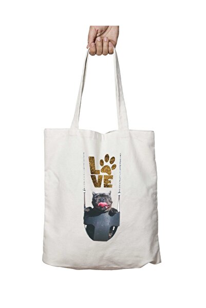 ART HEDİYE love Dog crazY - Washable Printed Two Sides Permanent Bag