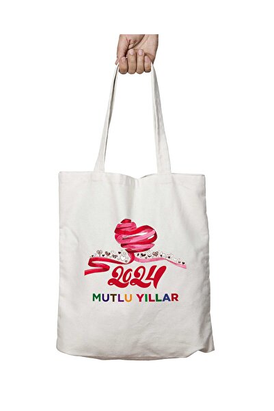 ART HEDİYE 2024 HappY New Year - Colorful, Printed and Washable Shoulder Tote...