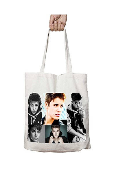 ART HEDİYE جاستن بيبر كولاج - حقيبة كتف ثابتة وقابلة للغسل على الجانبين