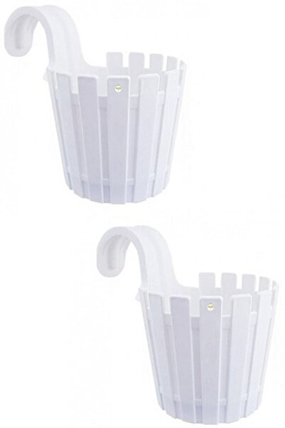 BİOONDE Poliwork Beyaz Akasya Askılı Duvar Balkon Saksı 2 Adet