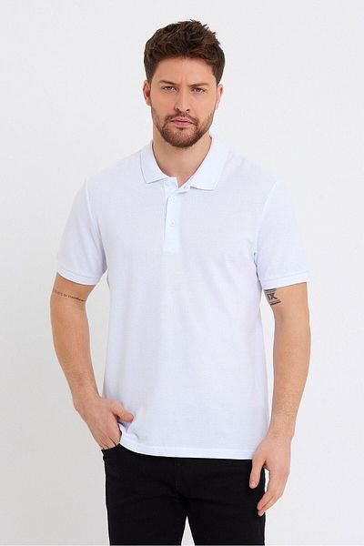 Manche Men's WhiTe polo Collar T-shirt - ComforTable FiT, 100% CoTTon, Ribbed Sleeve