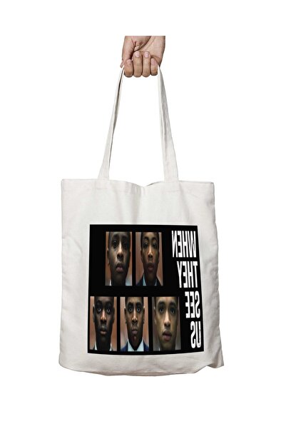 ART HEDİYE WHEN THEY SEE US - حقيبة كتف قابلة للغسل ومطبوعة على الجانبين