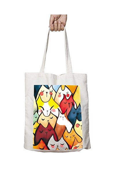 ART HEDİYE حقيبة قابلة للغسل على شكل قطط لطيفة - مطبوعة على الجانبين