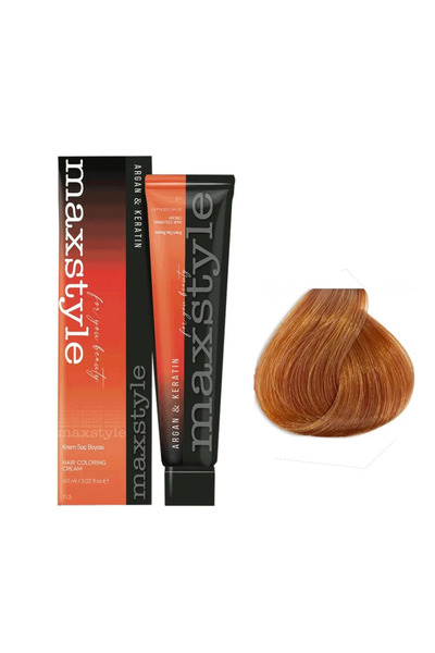 MAXSTYLE Argan Keratin Saç Boyası 8.43 Sultan Bakırı + Sıvı Oksidan