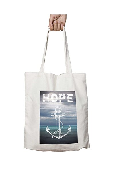ART HEDİYE Hope Sea Anchor - Permanent Printed, Washable Shoulder Tote Bag