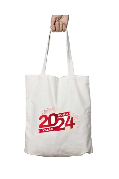 ART HEDİYE 2024 سنة جديدة سعيدة - حقيبة كتف دائرية مطبوعة وقابلة للغسل