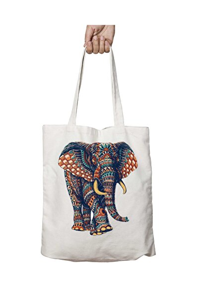 ART HEDİYE colorful Elephant - Lasting Printed Washable Shoulder Tote Bag