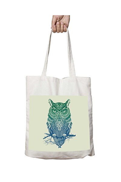 ART HEDİYE Owl Pattern on Branch - Washable and Lasting Shoulder Tote Bag, fo...