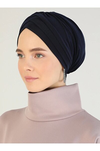 Naciye Sultan Μπλε καπό ναυτικό - Σταυρός τριών λωρίδων έτοιμος μουσουλμανικό καπό τουρμπάνι