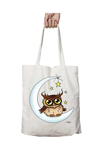 ART HEDİYE AYda Owl on the Moon - Washable Permanent Printed School and Beach...