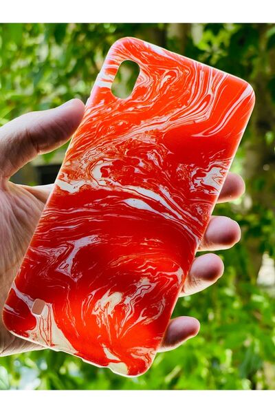 Zipax Samsun Galaxy A10  Uyumlu Kılıf Kırmızı Mermer Desenli Baskılı Silikon