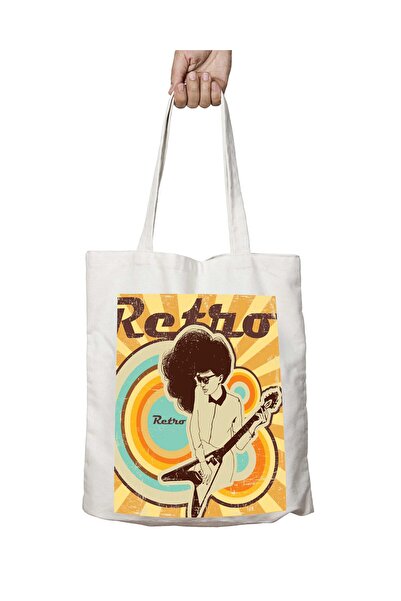 ART HEDİYE Retro Guitar Pattern - Washable Permanent Shoulder Tote Bag