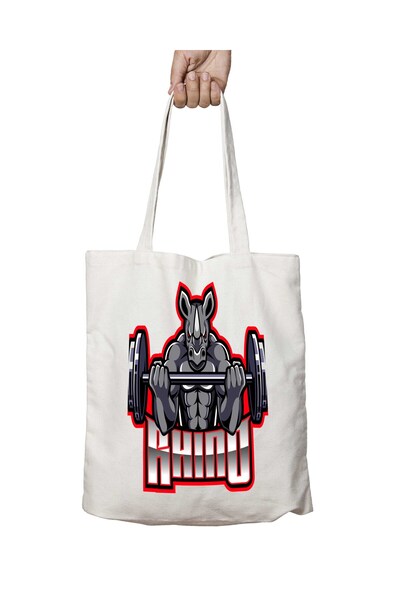 ART HEDİYE Rhino Two Sides Permanent Printed Washable Shoulder Tote Bag - for...