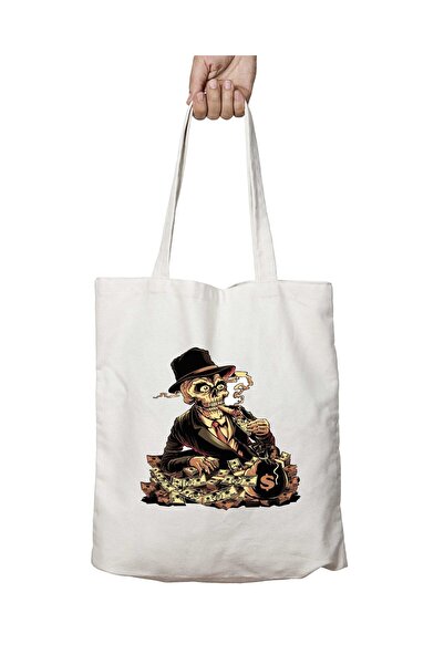 ART HEDİYE Skull Pattern - Millionaire Printed Lasting Washable Bag