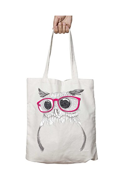 ART HEDİYE NerdY Owl II - Washable Printed Shoulder Tote Bag, Two Sides StaY