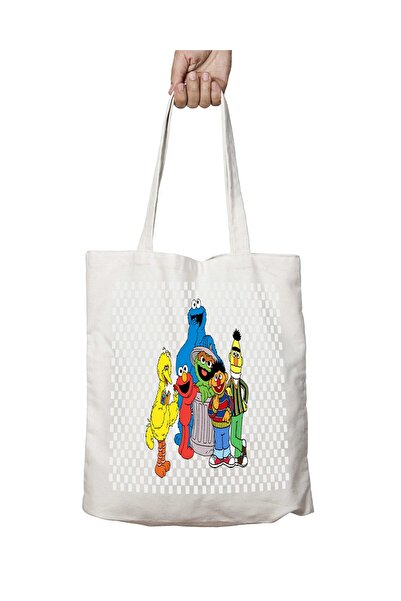 ART HEDİYE حقيبة قابلة للغسل بطبعات شارع سمسم TRT - تدوم على الجانبين