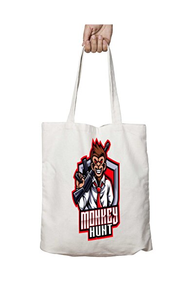 ART HEDİYE MonkeY Hunt Two Sides Permanent Printed Washable Shoulder Tote Bag...