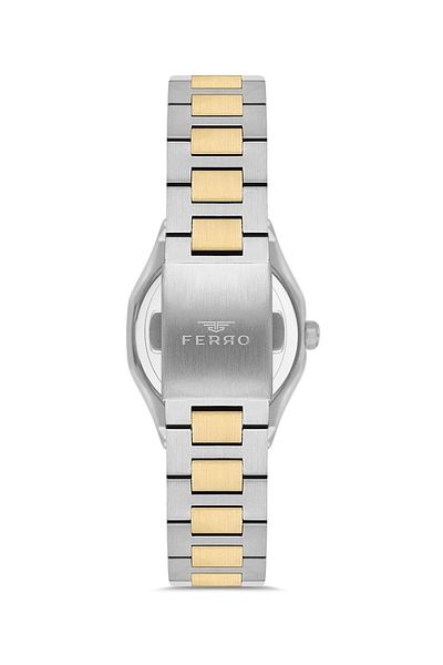 FERRO Women's Silver-Yellow Color Stoned Wrist Watch + Bracelet Gift