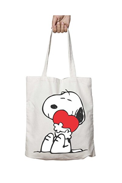ART HEDİYE Snoopy Love Heart - Geantă de umăr pentru școală și plajă, imprimată pe 2 părți