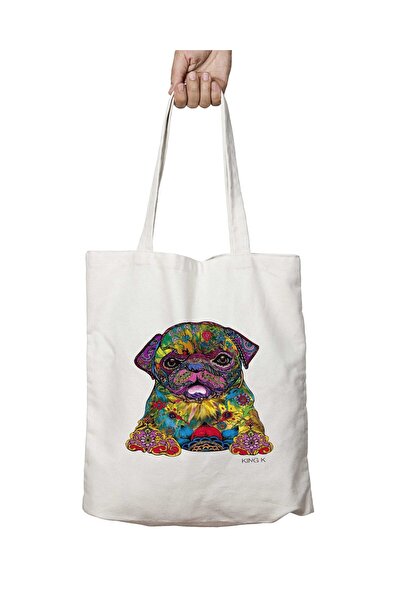 ART HEDİYE colorful Dog Pattern - Two Sided Permanent Printed Washable Bag