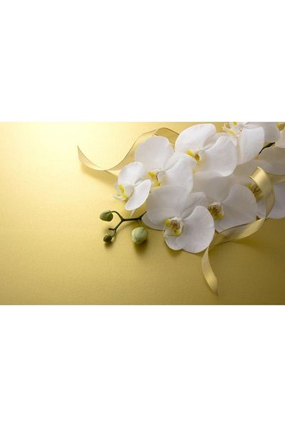 Elmas Dizayn Yellow anD White Flower PatterneD OrchiD - 3D Digital Printing, Double Wings, 140*240cm, 2 BackgrounD Curtains