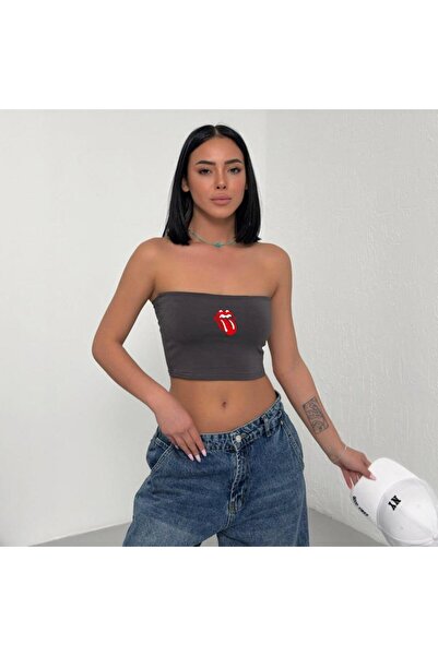 GOSSİP TEAM The Rolling Stones Printed Cotton Στράπλες Ομάδα Gossip