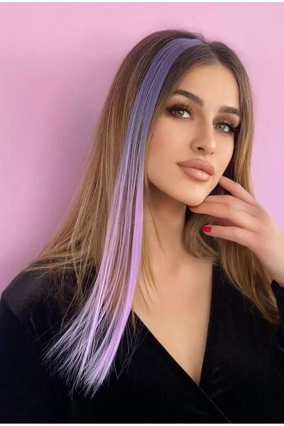 NİLZ قطعة شعر أرجوانية أومبير 50 سم - مشبك شعر