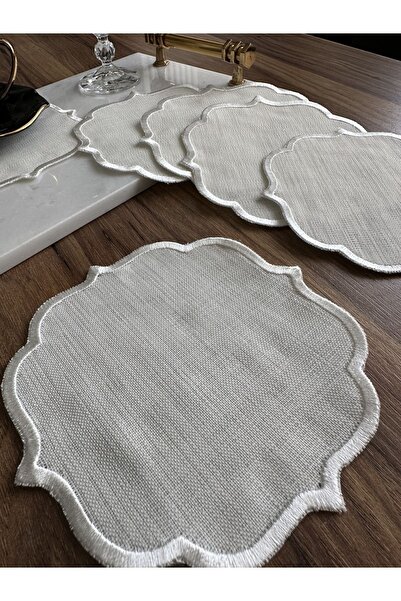 Nurhanhome 6 قطع من نسيج الكتان الفاخر بحواف مطرزة من منديل عرض الكوكتيل الجانبي للقهوة