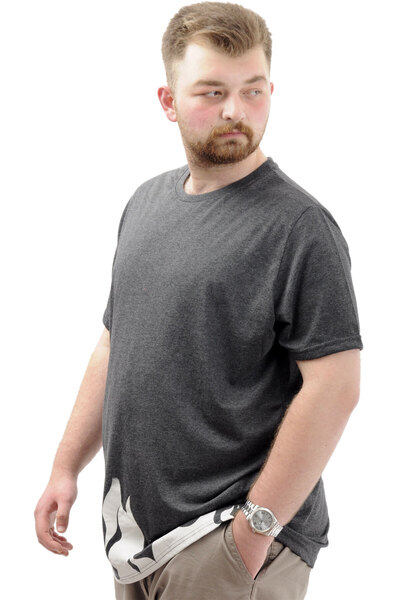 ModeXL Men's Crew Neck Printed Cotton T-shirt - Mode XL, FLAME U24082 Anthracite