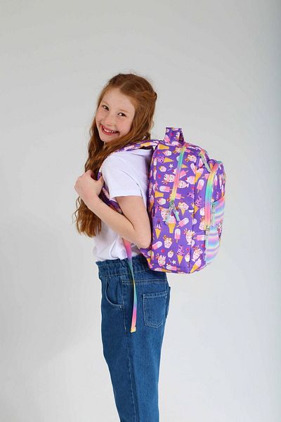 KAUKKO Rucsac de școală mov cu broderie cu sclipici și set de suport pentru stilou pentru fete
