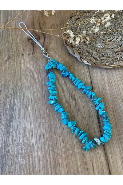 Stoneday Turquoise Broken Natural Stone Silver Detailed Phone Charm Strap Ornament