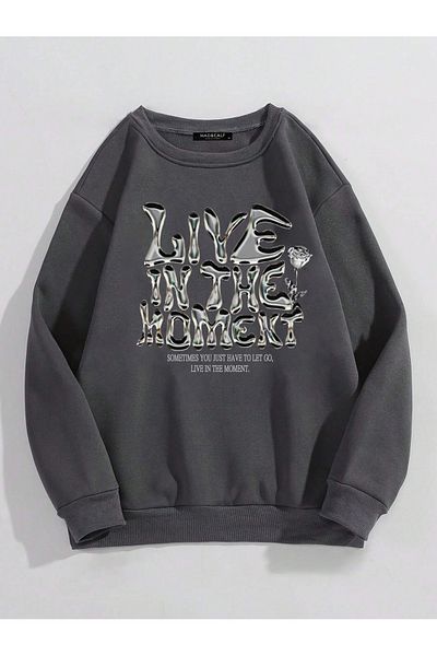 Mad&Calf Unisex φούτερ με στάμπα "Live In The Moment" Oversize Fleece