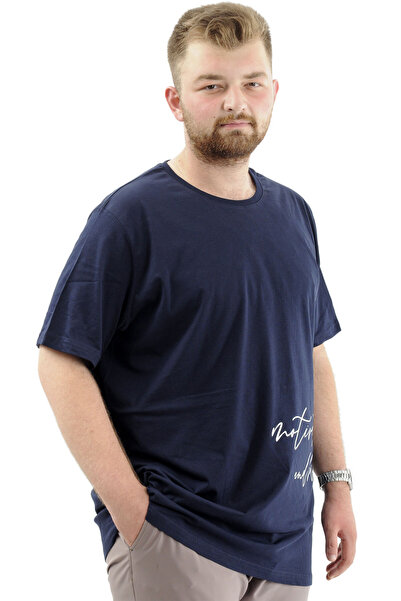 ModeXL Men's CoTTon T-Shirt - SofT TexTUre, PrinTed, Oversize Navy BlUe BELIEF U24085