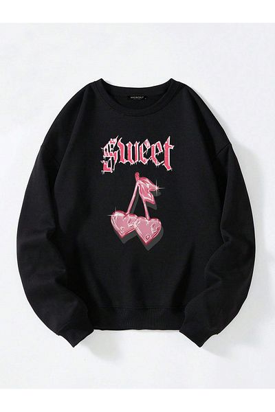 Mad&Calf Унисекс голям суитшърт с щампа сладка череша - полар