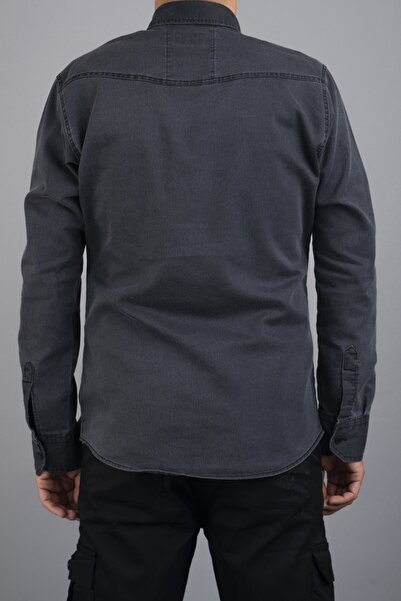 bombe Slim Fit Erkek Pamuklu Kot Gömlek Füme