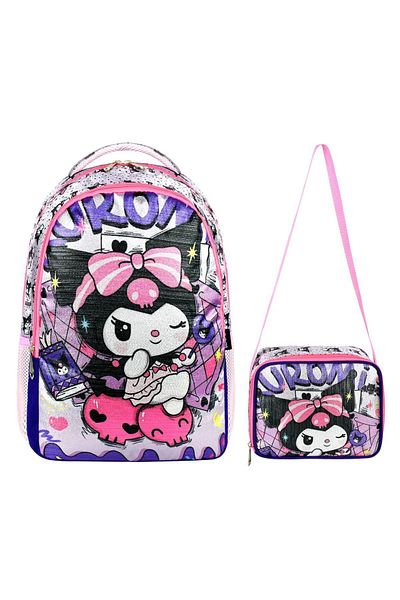 SippoTrade Set de cutie de prânz și școală primară cu licență cu model Kuromi cu sclipici