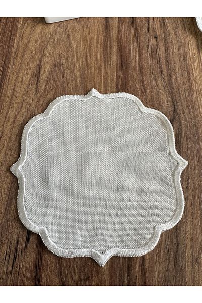 Nurhanhome 6 Pieces Premium Linen Fabric Edges Embroidery Coffee Side Cocktail Presentation Napkin