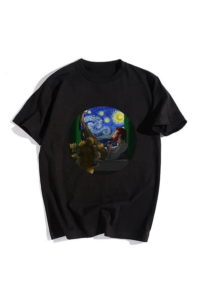 GOSSİP TEAM Van Gogh PaTTerned Black Unisex Oversize T-shirt - Gossip Team