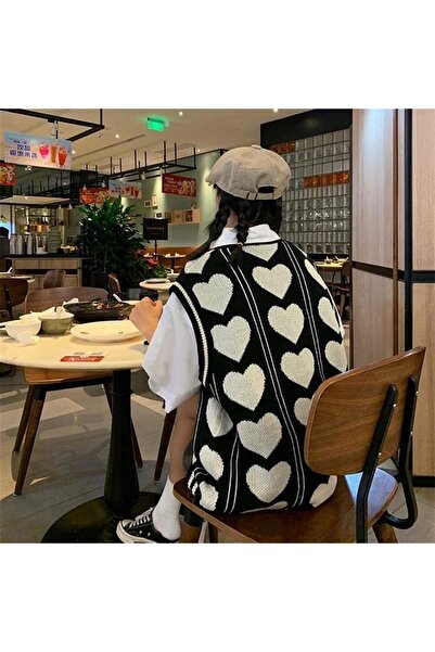 GOSSİP TEAM Gossip Team Харадзюку Стиль Серцеподібний V-подібний комір Оверсайз Светр