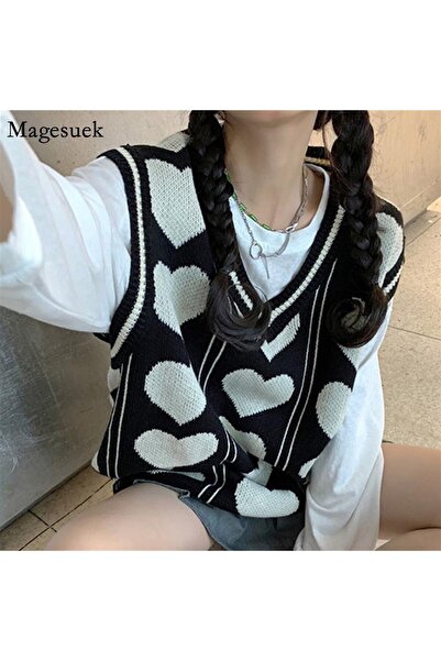GOSSİP TEAM Gossip Team Харадзюку Стиль Серцеподібний V-подібний комір Оверсайз Светр