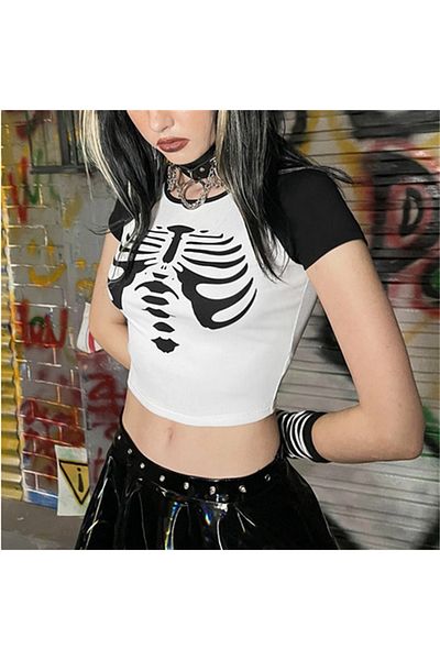 GOSSİP TEAM Gossip Team White Raglan Arm Crop - Basic Rib Printed