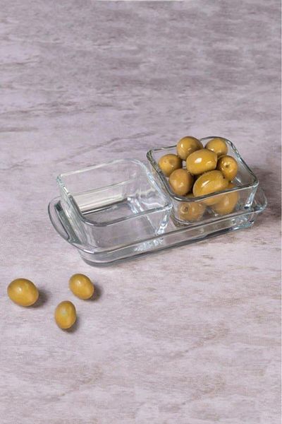 Tiesa Home Glass Mini - 3 Piece Turkish Delight Bowl with Tray and Sugar Bowl Presentation Bowl