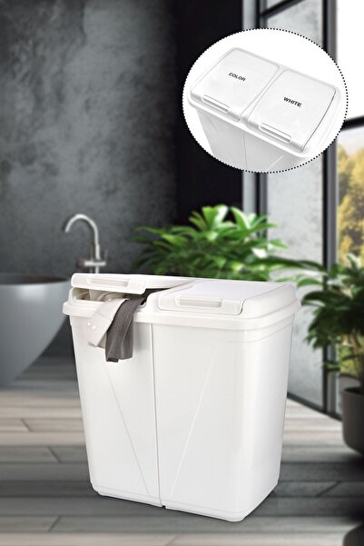 KASTAMONU PLASTİK Kirli Çamaşır Sepeti Soft Iki Bölmeli Duo Colormatik 45+45 Lt Violet Beyaz