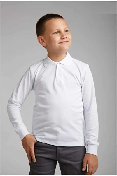 Bebezeyn Unisex White Color Polo Collar School Tshirt Lacostr Long Sleeve