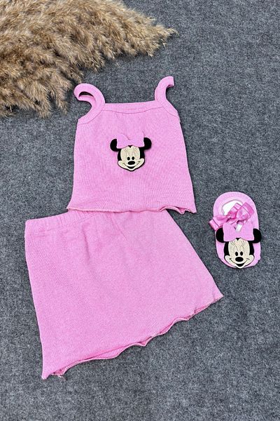 ADABEBEK Corded Crop Skirt and Pink Mickey Accessory Combination Set